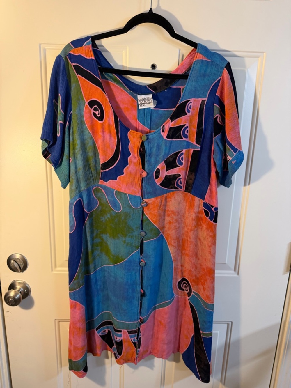 Vintage Inspired Art Print Mini Dress Boho Colorful Medium